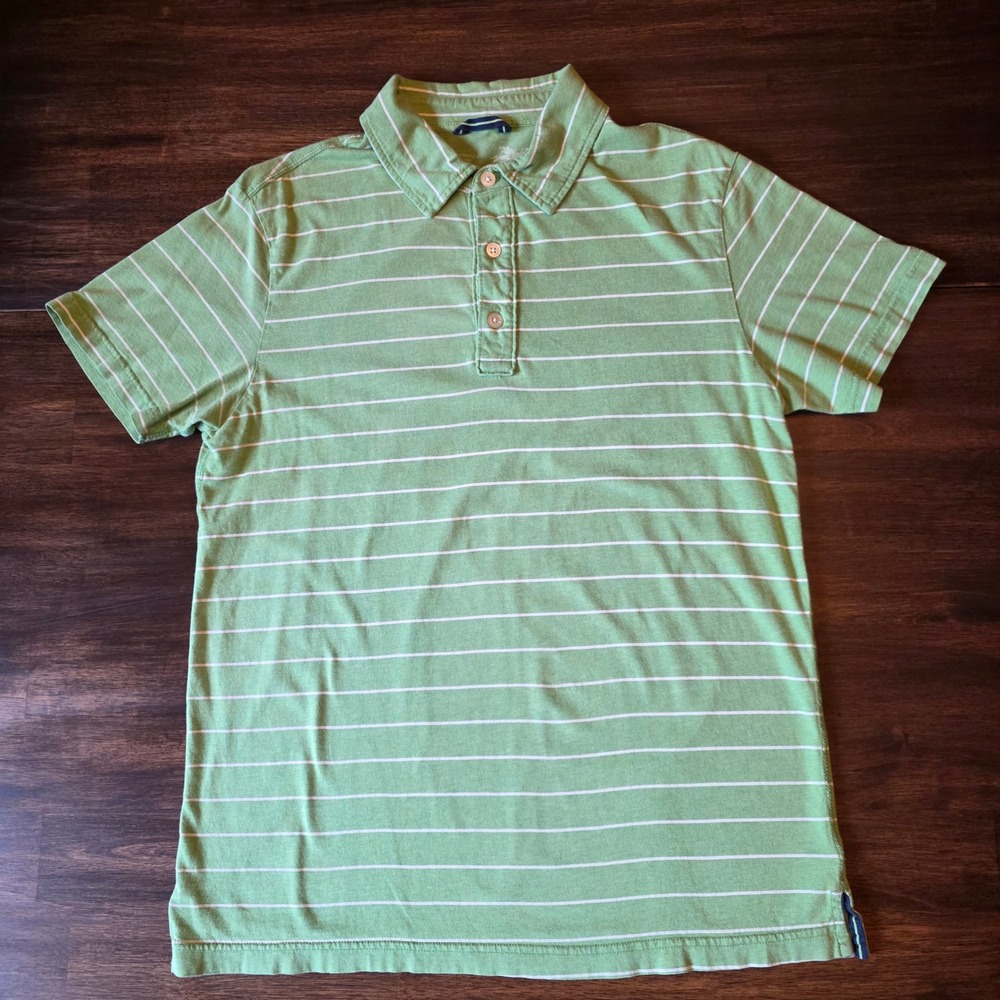 Gap Surf Polo Mens Medium Green White Striped Short Sleeve Cotton Shirt 376364